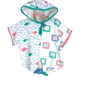 VTG 90s Baby Dior Junior 3T Fish Print Beach Cover Up Hoodie Pastel Surf AOP